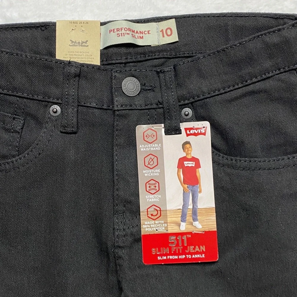 Levis 511 Slim Fit Performance Jeans Black Kids Size 14 Reg Adjustable Waist NWT